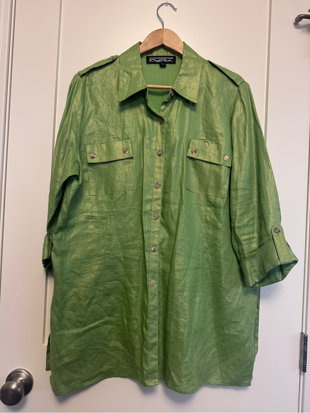Windridge Cheryl Nash Linen Button Top. Iridescent Green Excellent condition! XL